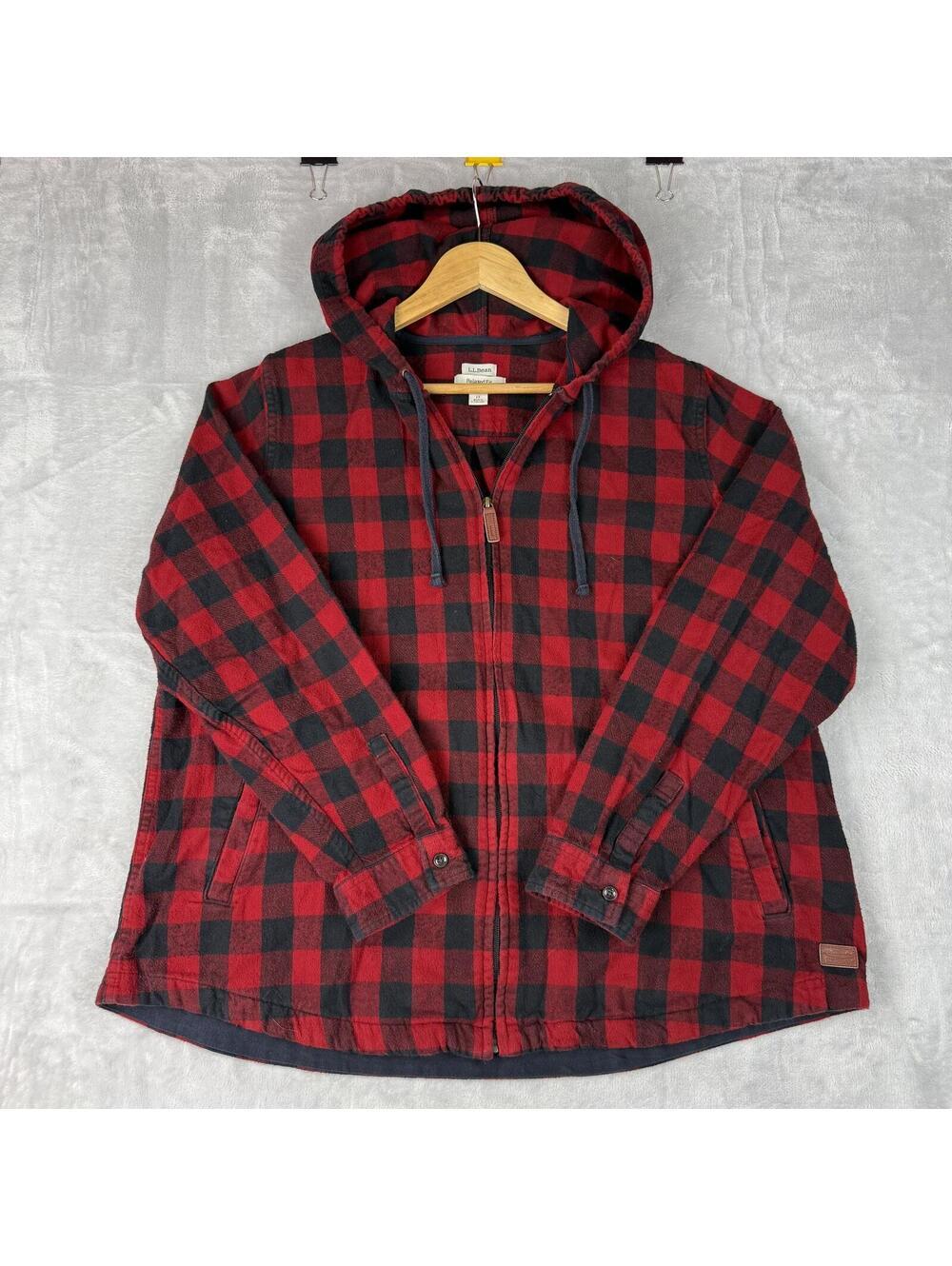 L.L.Bean Relaxed Fit Red Black Buffalo Plaid Jacket Full zip Women 1X Retro VTG